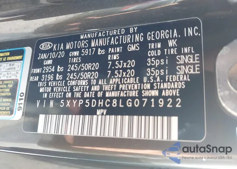 2020 Kia Telluride Sx из США, поврежденный, VIN 5XYP5DHC8LG071922